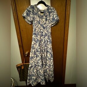 Anthropologie. The somerset blue and white flowered maxi dress